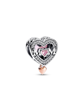 FINAL SALE - Two-tone Openwork Mom & Heart Charm