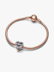 FINAL SALE - Two-tone Openwork Mom & Heart Charm