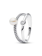 FINAL SALE - Treated Freshwater Cultured Pearl & Pavé Double Band Ring