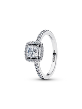 Sparkling Square Clear Halo Ring