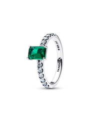 Rectangular Sparkling Green Halo Ring