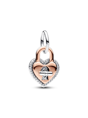 Two-tone Twistable Heart Padlock Double Dangle Charm