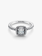 Sparkling Square Clear Halo Ring