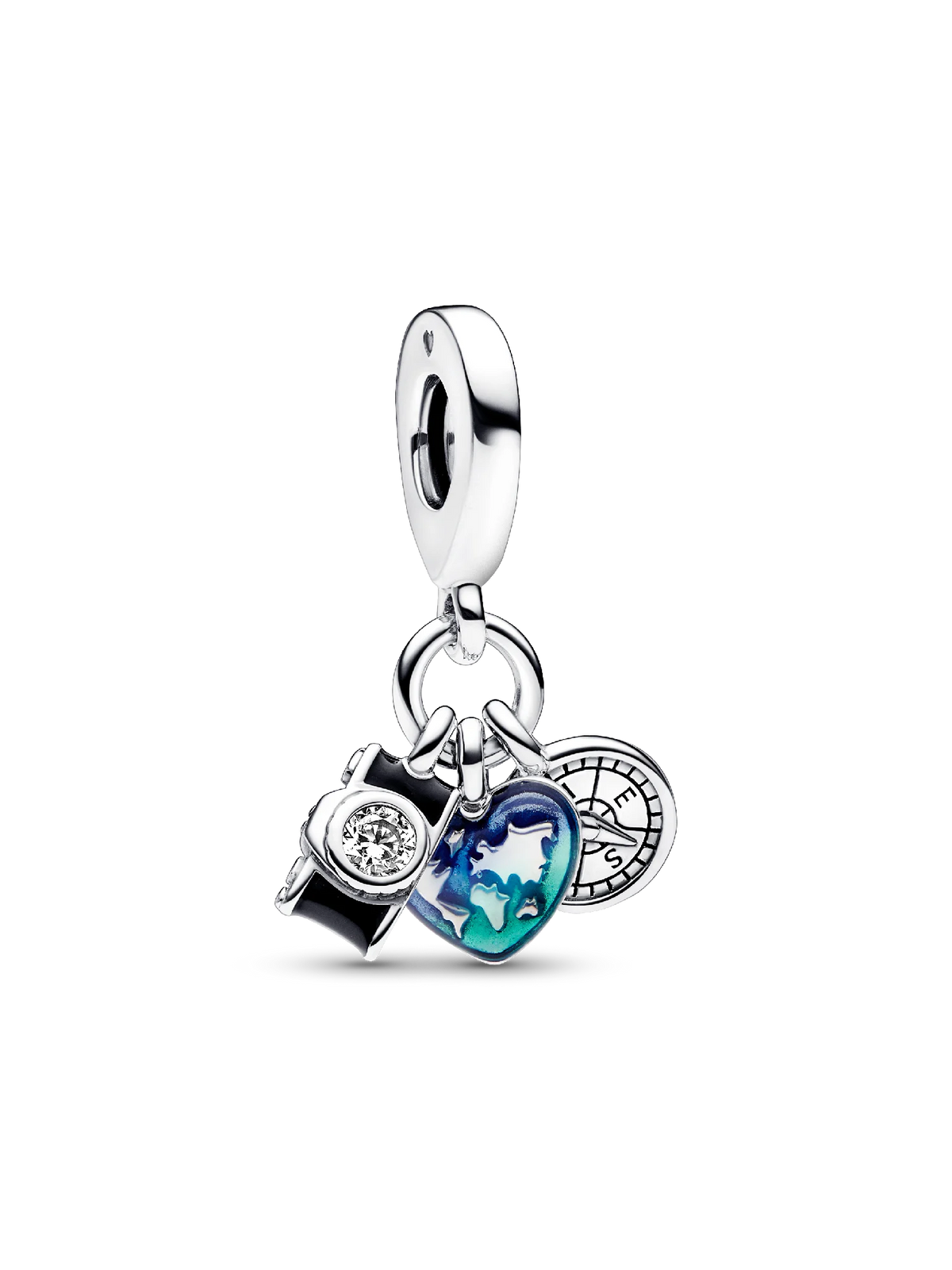 Camera, Heart & Compass Triple Dangle Charm