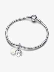 White Rose in Bloom Double Dangle Charm