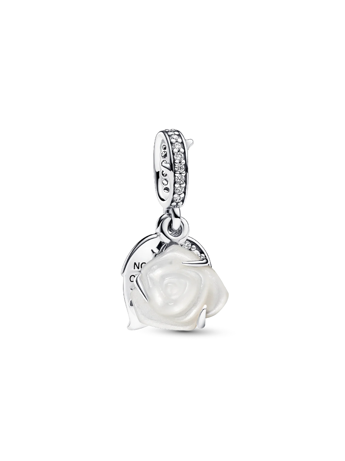 White Rose in Bloom Double Dangle Charm