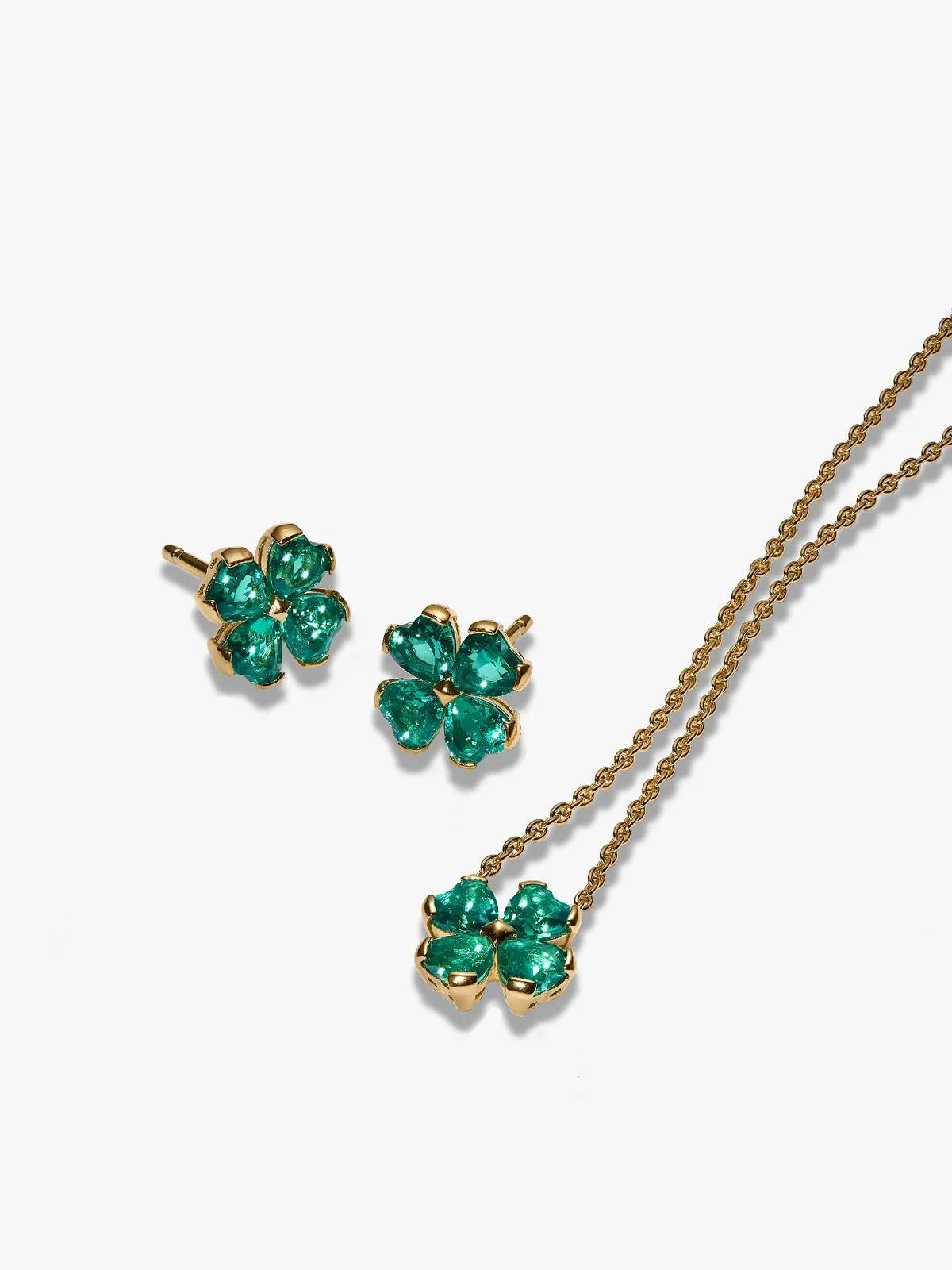 Green Lucky Little Clover Necklace & Earring Set