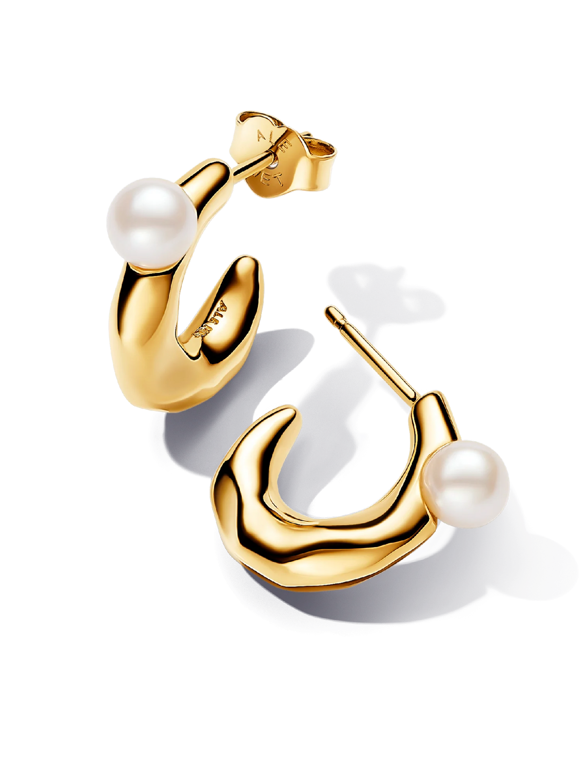 Treated Freshwater Cultured Pearl & Organically Shaped Hoop Earrings