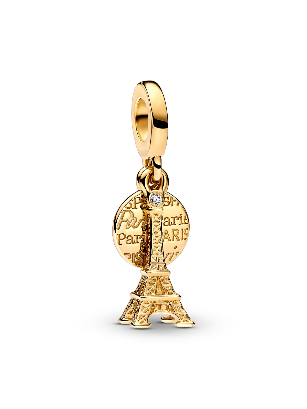 Paris Eiffel Tower Lab-Grown Diamond Engravable Double Dangle Charm