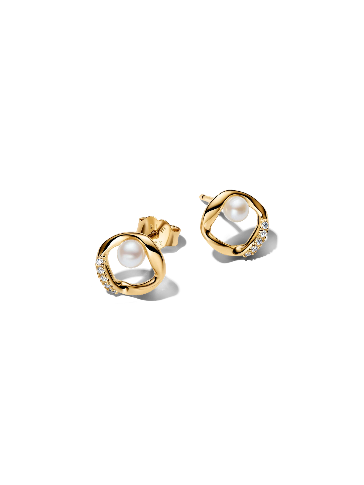 Organically Shaped Pavé Circle & Treated Freshwater Cultured Pearl Stud Earrings