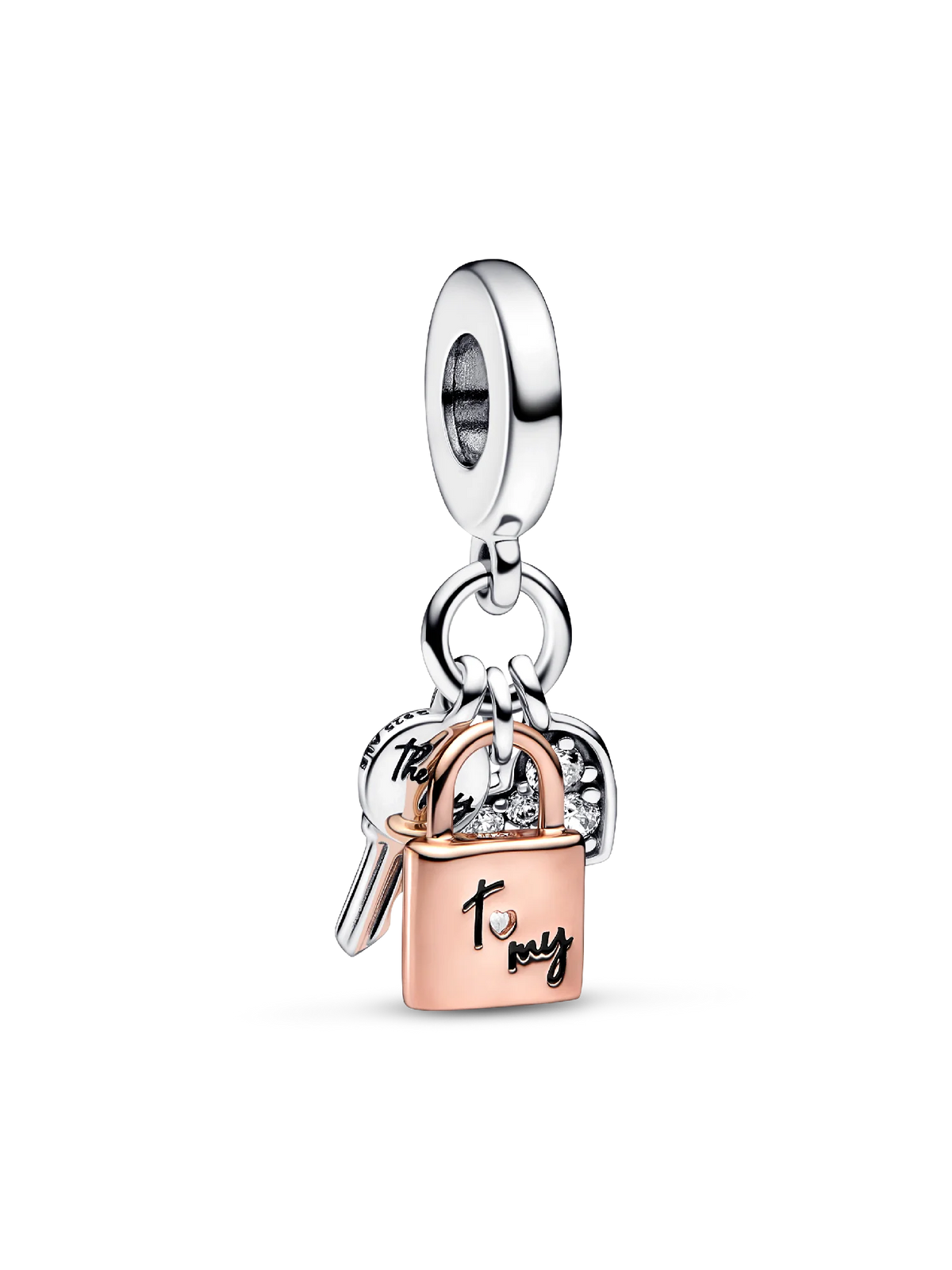 Two-tone Key, Padlock & Heart Triple Dangle Charm