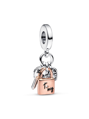 Two-tone Key, Padlock & Heart Triple Dangle Charm