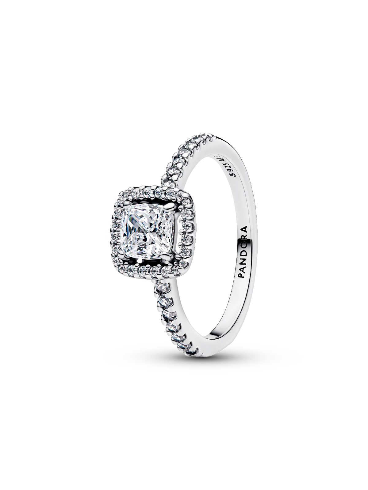 Sparkling Square Clear Halo Ring
