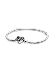 Pandora Moments Family Tree Heart Clasp Snake Chain Bracelet