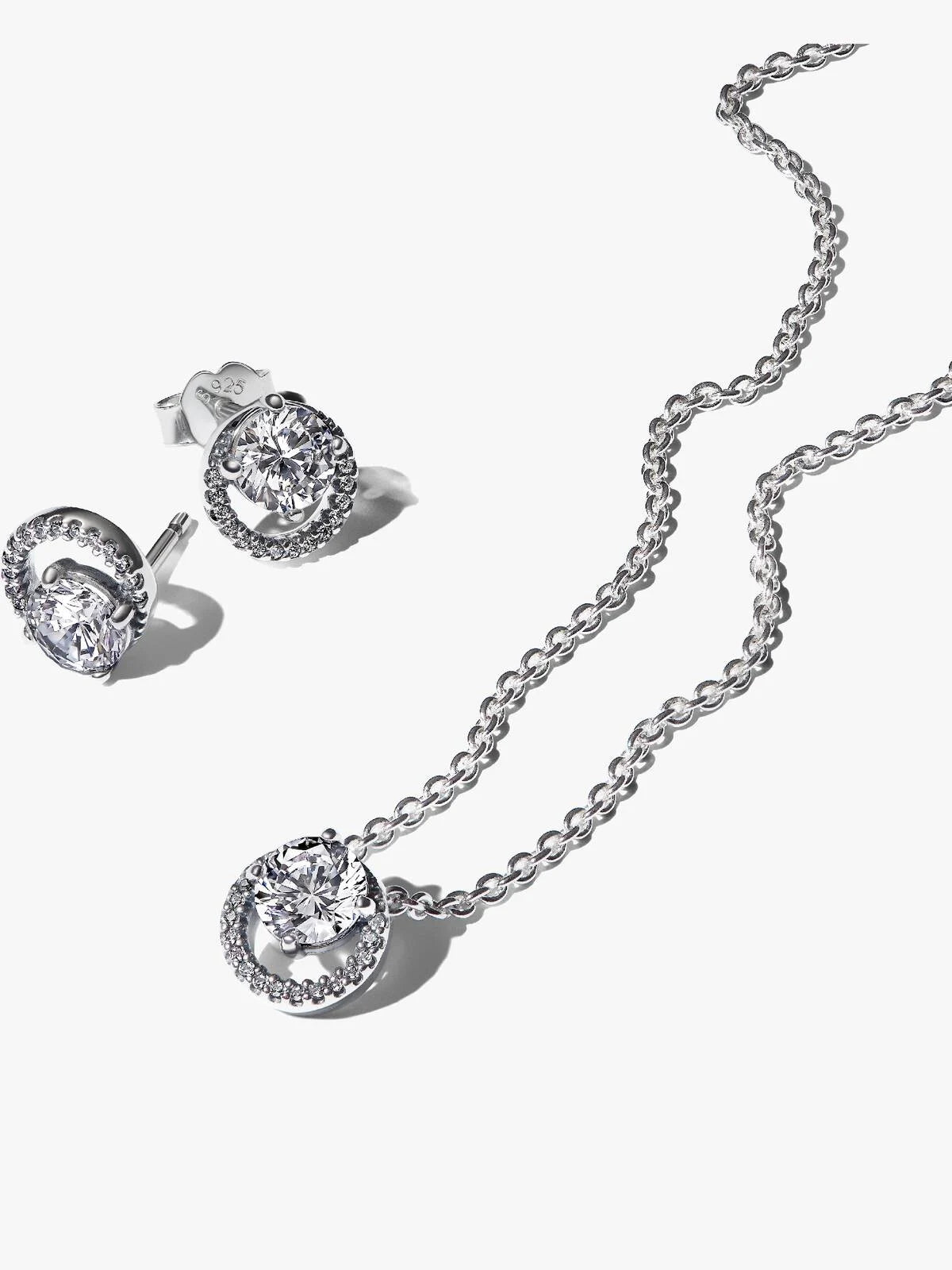Sparkling Round Halo Necklace and Earring Set