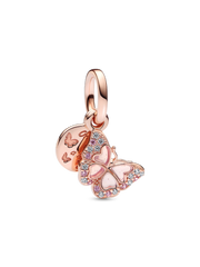 Pink Butterfly & Quote Double Dangle Charm