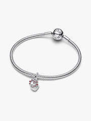 Connected Hearts & Red Stones Dangle Charm