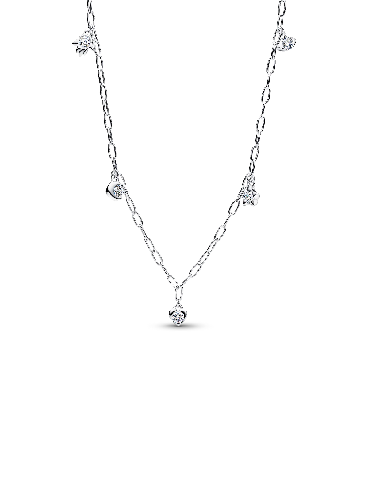 Pandora Talisman Sterling Silver Lab-Grown Diamond Dangle Symbols Paperclip Chain Necklace