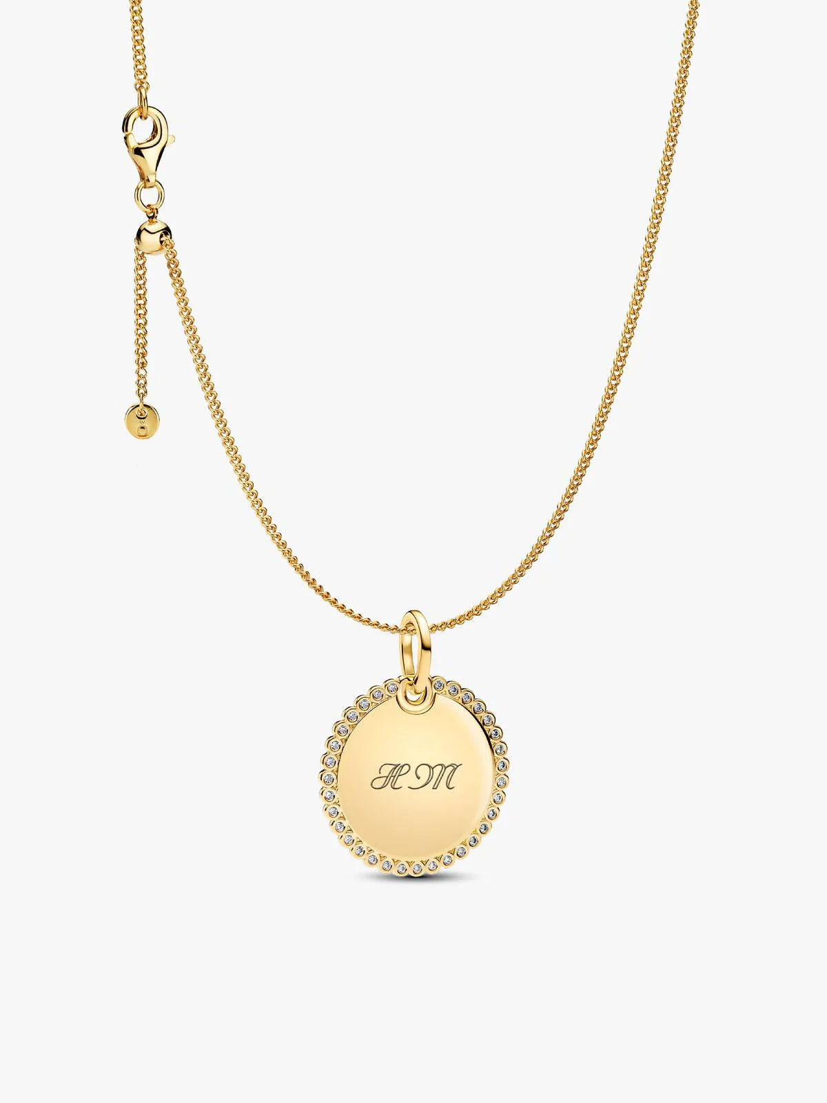 Engravable Sparkling Round Tag Pendant Necklace