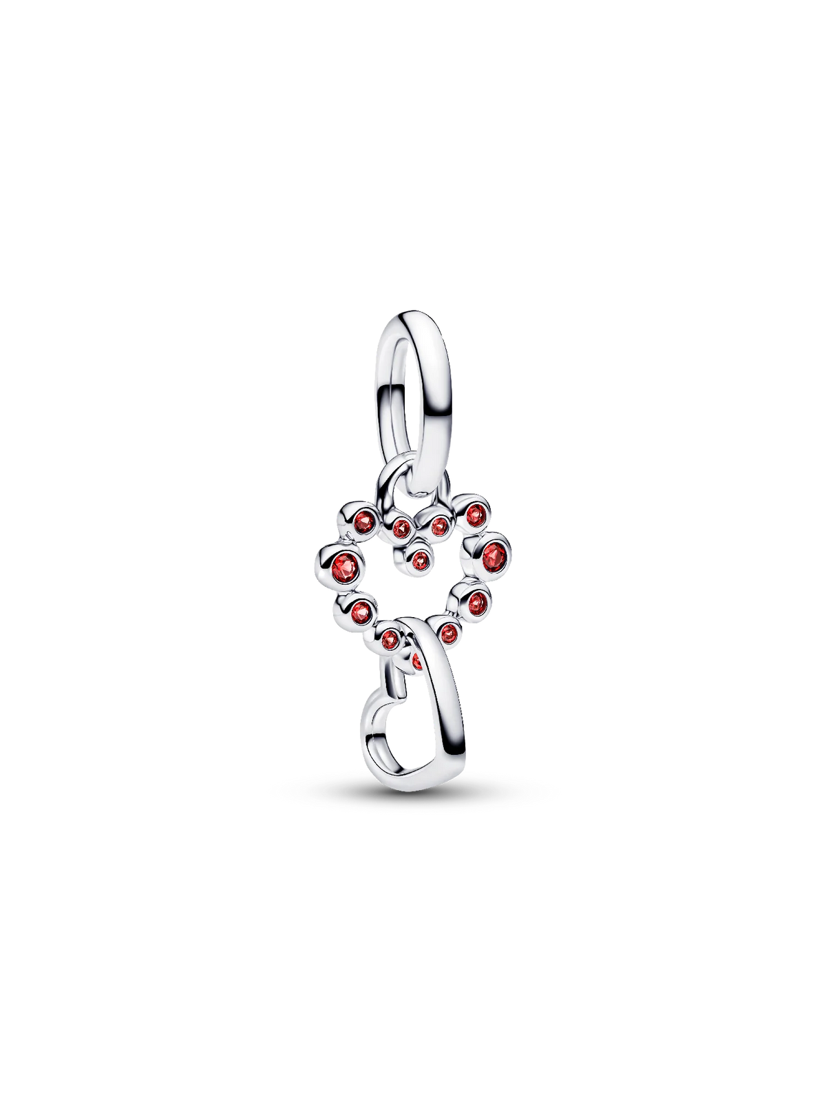 Connected Hearts & Red Stones Dangle Charm